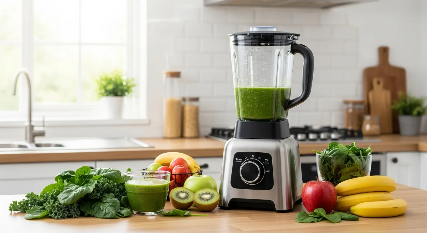 Blender Kullananların Yorumları 2026: Tefal, Philips ve Arzum Karşılaştırma Mutfak tezgahında yeşil smoothie ile dolu modern blender